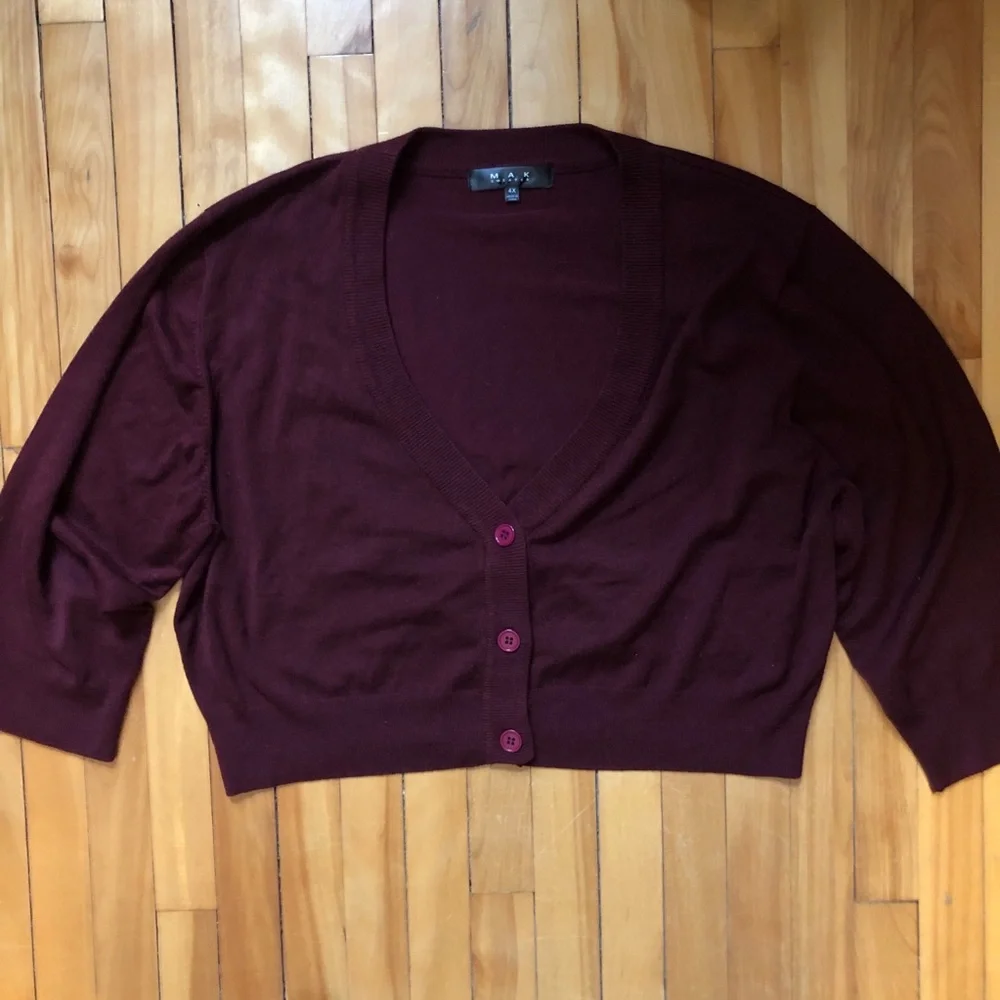 4XL New Unworn Mak Burgundy Retro Cropped 3/4 Sleeve Cardigan ModCloth - Picture 1 of 6